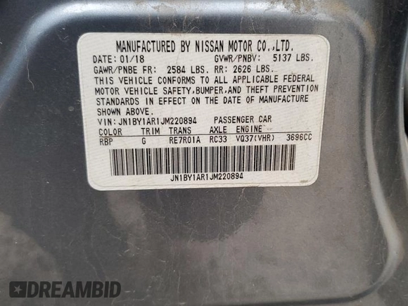 2018 Infiniti Q70 Luxe with VIN JN1BY1AR1JM220894, listed as a Copart auction lot 51790295 with Not provided miles and Salvage title. Bid and sale history available at DreamBid. Image 12.