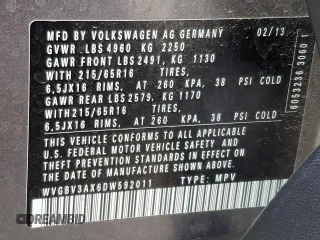 2013 Volkswagen Tiguan S с VIN WVGBV3AX6DW592011, выставлен на аукционе Copart как лот 59802095 с пробегом 112 485 миль миль и Списание • Salvage title. История ставок и продаж доступна на DreamBid. Изображение 13.