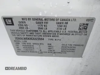 2012 GMC Terrain SLT-2 with VIN 2GKALWEK8C6322684, listed as a IAAI auction lot 42101362 with 119,110 mi miles and . Bid and sale history available at carsss.com. Image 9.