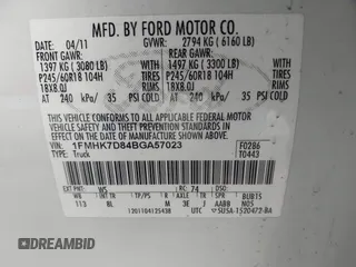 2011 Ford Explorer XLT with VIN 1FMHK7D84BGA57023, listed as a IAAI auction lot 42023816 with 205,238 mi miles and . Bid and sale history available at DreamBid. Image 9.