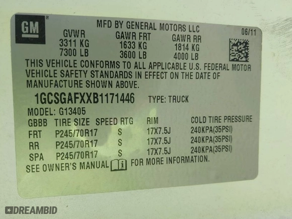 2011 Chevrolet Express Cargo Van with VIN 1GCSGAFXXB1171446, listed as a IAAI auction lot 41779147 with 182,578 mi miles. Bid and sale history available at carsss.com. Image 9.