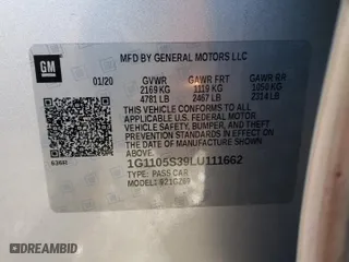 2020 Chevrolet Impala Premier with VIN 1G1105S39LU111662, listed as a Copart auction lot 43340475 with 89,981 mi miles and Salvage Title. Bid and sale history available at carsss.com. Image 13.