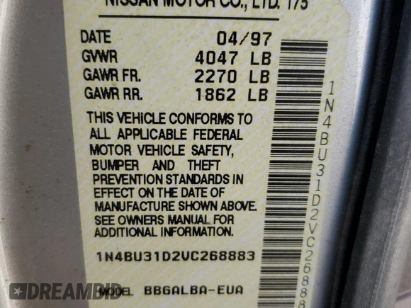 1997 Nissan Altima XE with VIN 1N4BU31D2VC268883, listed as a Copart auction lot 76528444 with 138,146 mi miles and Salvage Title. Bid and sale history available at carsss.com. Image 12.
