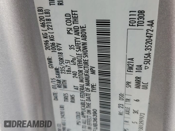 2015 Ford Escape SE with VIN 1FMCU0GX2FUB36390, listed as a Copart auction lot 49014075 with 108,115 mi miles and Salvage Title. Bid and sale history available at DreamBid. Image 13.