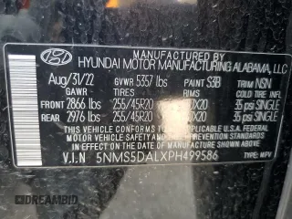 2023 Hyundai Santa Fe Calligraphy with VIN 5NMS5DALXPH499586, listed as a Copart auction lot 54236845 with 59,257 mi miles and Salvage title. Bid and sale history available at DreamBid. Image 13.