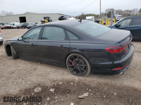 2024 Audi S8 with VIN WAULSAF89RN015605, listed as a Copart auction lot 51800405 with 2,274 mi miles and Salvage Title. Bid and sale history available at DreamBid. Image 2.