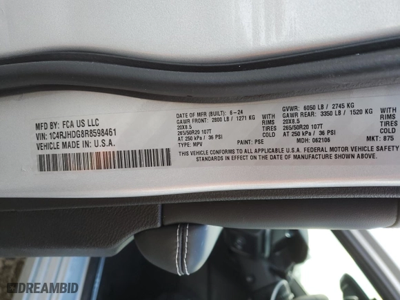 2024 Jeep Grand Cherokee Overland with VIN 1C4RJHDG8R8598461, listed as a Copart auction lot 42279685 with 1,677 mi miles and Salvage Title. Bid and sale history available at carsss.com. Image 15.