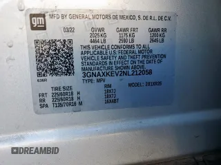 2022 Chevrolet Equinox LT with VIN 3GNAXKEV2NL212058, listed as a Copart auction lot 50015495 with 44,651 mi miles and Salvage Title. Bid and sale history available at DreamBid. Image 13.