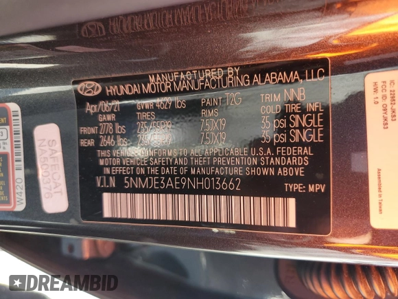 2022 Hyundai Tucson Limited with VIN 5NMJE3AE9NH013662, listed as a Copart auction lot 47744465 with 58,311 mi miles and Salvage Title. Bid and sale history available at carsss.com. Image 16.