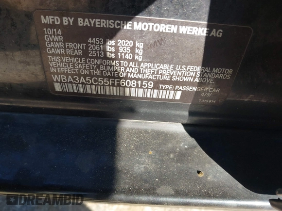 2015 BMW 3 Series 328i with VIN WBA3A5C55FF608159, listed as a IAAI auction lot 41255978 with 199,024 mi miles. Bid and sale history available at carsss.com. Image 9.