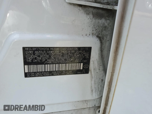 2015 Lexus IS 350 with VIN JTHBE1D21F5022692, listed as a Copart auction lot 85035384 with 87,443 mi miles and Salvage Title. Bid and sale history available at DreamBid. Image 12.