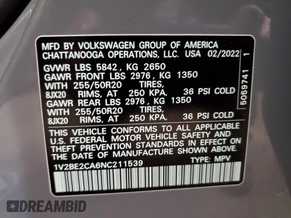 2022 Volkswagen Atlas SEL with VIN 1V2BE2CA6NC211539, listed as a Copart auction lot 79529644 with 27,340 mi miles and Salvage title. Bid and sale history available at DreamBid. Image 15.