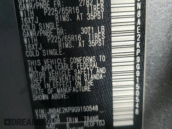 2016 Nissan Quest SL with VIN JN8AE2KP9G9150548, listed as a Copart auction lot 47546715 with 132,515 mi miles and Salvage Title. Bid and sale history available at DreamBid. Image 13.