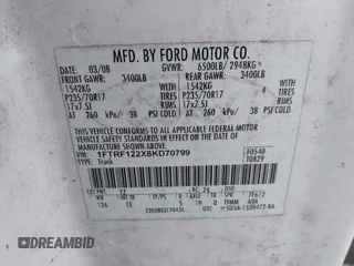 2008 Ford F-150 XL with VIN 1FTRF122X8KD70799, listed as a IAAI auction lot 41623379 with 170,535 mi miles. Bid and sale history available at carsss.com. Image 9.