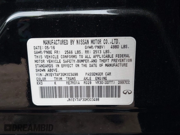2016 Infiniti Q50 3.0t Premium with VIN JN1EV7AP3GM303498, listed as a IAAI auction lot 42079110 with 164,804 mi miles. Bid and sale history available at carsss.com. Image 9.