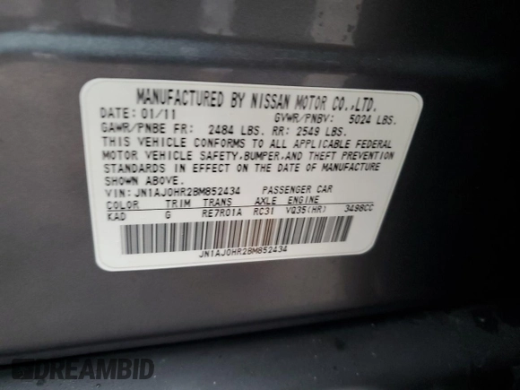 2011 Infiniti EX Journey with VIN JN1AJ0HR2BM852434, listed as a Copart auction lot 83782084 with 134,631 mi miles and Salvage Title. Bid and sale history available at DreamBid. Image 13.