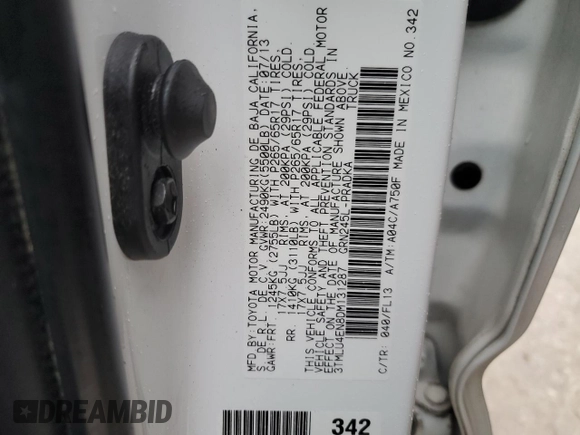 2013 Toyota Tacoma with VIN 3TMLU4EN8DM131287, listed as a Copart auction lot 86551044 with 132,499 mi miles and Salvage title. Bid and sale history available at DreamBid. Image 12.