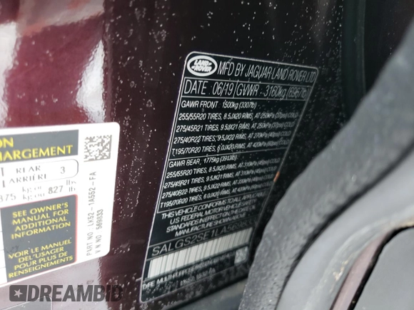 2020 Land Rover Range Rover P525 HSE с VIN SALGS2SE1LA569833, выставлен на аукционе Copart как лот 44838835 с пробегом 38 286 миль миль и Чистый • Clean title. История ставок и продаж доступна на DreamBid. Изображение 13.