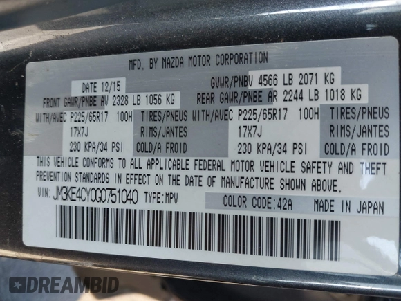 2016 Mazda CX-5 Touring with VIN JM3KE4CY0G0751040, listed as a IAAI auction lot 41290780 with 136,689 mi miles. Bid and sale history available at carsss.com. Image 9.