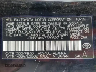 2007 Toyota Camry CE with VIN JTNBE46K773059710, listed as a Copart auction lot 49622605 with 162,796 mi miles and Clean Title. Bid and sale history available at DreamBid. Image 12.