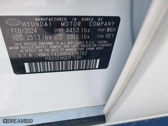 2024 Hyundai Sonata SEL with VIN KMHL14JA8RA379762, listed as a IAAI auction lot 41991073 with 5,610 mi miles. Bid and sale history available at carsss.com. Image 9.