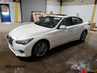2018 Infiniti Q50 Luxe with VIN JN1EV7AR3JM445746, listed as a Copart auction lot 55561105 with 76,314 mi miles and Salvage title. Bid and sale history available at DreamBid. Image 1.