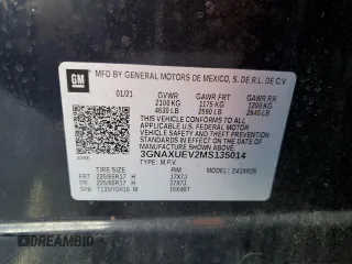2021 Chevrolet Equinox LT with VIN 3GNAXUEV2MS135014, listed as a Copart auction lot 48268655 with 77,973 mi miles and Salvage Title. Bid and sale history available at DreamBid. Image 14.