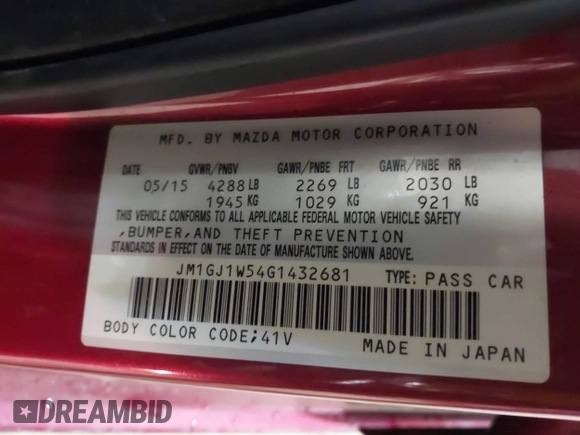2016 Mazda Mazda6 i Grand Touring with VIN JM1GJ1W54G1432681, listed as a IAAI auction lot 41624888 with 100,410 mi miles. Bid and sale history available at carsss.com. Image 9.