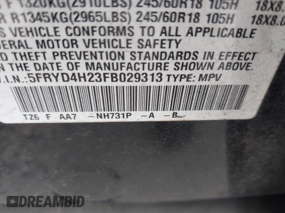 2015 Acura MDX с VIN 5FRYD4H23FB029313, выставлен на аукционе IAAI как лот 42436611 с пробегом 177 452 миль миль и . История ставок и продаж доступна на DreamBid. Изображение 9.
