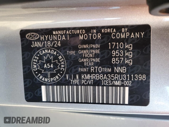2024 Hyundai Venue SE with VIN KMHRB8A35RU311398, listed as a Copart auction lot 78067294 with 25,881 mi miles and Clean Title. Bid and sale history available at DreamBid. Image 12.