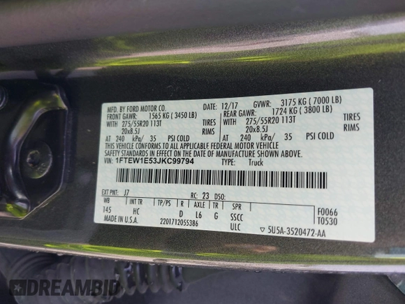 2018 Ford F-150 XL with VIN 1FTEW1E53JKC99794, listed as a IAAI auction lot 41876420 with 1 mi miles. Bid and sale history available at carsss.com. Image 9.