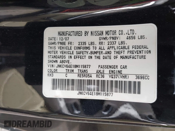 2008 Infiniti G37 Coupe Journey with VIN JNKCV64E18M115877, listed as a IAAI auction lot 42061194 with Not Provided miles. Bid and sale history available at carsss.com. Image 9.