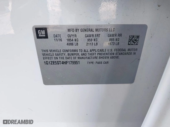 2017 Chevrolet Malibu LT with VIN 1G1ZE5ST4HF179951, listed as a IAAI auction lot 41708314 with 162,546 mi miles. Bid and sale history available at carsss.com. Image 9.