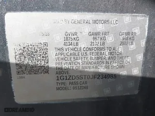 2018 Chevrolet Malibu LT with VIN 1G1ZD5ST0JF234985, listed as a IAAI auction lot 41490424 with 107,113 mi miles. Bid and sale history available at carsss.com. Image 9.