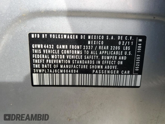 2012 Volkswagen Jetta TDI with VIN 3VWPL7AJ6CM664694, listed as a Copart auction lot 42057295 with 142,382 mi miles and Clean title. Bid and sale history available at DreamBid. Image 12.