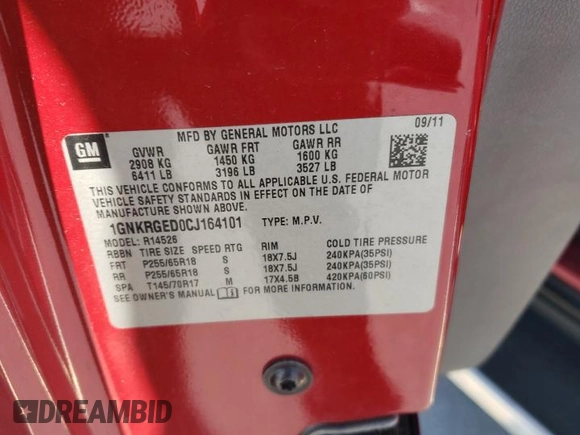 2012 Chevrolet Traverse 1LT with VIN 1GNKRGED0CJ164101, listed as a Copart auction lot 52627335 with Not Provided miles and Salvage Title. Bid and sale history available at DreamBid. Image 15.