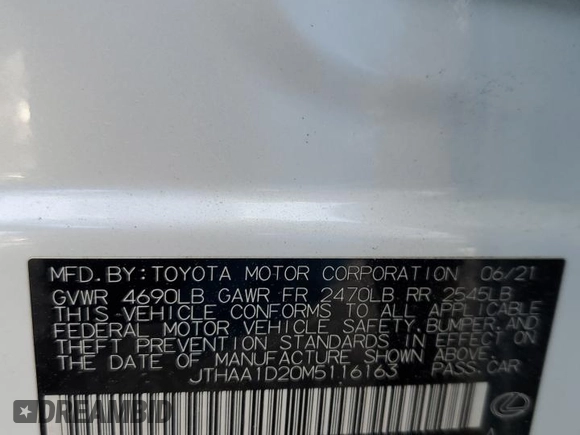 2021 Lexus IS 300 with VIN JTHAA1D20M5116163, listed as a Copart auction lot 53622895 with 79,091 mi miles and Salvage title. Bid and sale history available at DreamBid. Image 12.