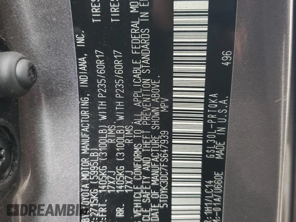 2015 Toyota Sienna XLE with VIN 5TDYK3DC7FS647939, listed as a Copart auction lot 60900055 with 249,551 mi miles and Clean title. Bid and sale history available at DreamBid. Image 13.
