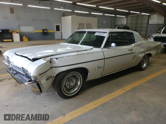 1968 Chevrolet Impala с VIN 164478U192910, выставлен на аукционе Copart как лот 61403315 с пробегом 97 259 миль миль и Списание • Salvage title. История ставок и продаж доступна на DreamBid. Изображение 1.