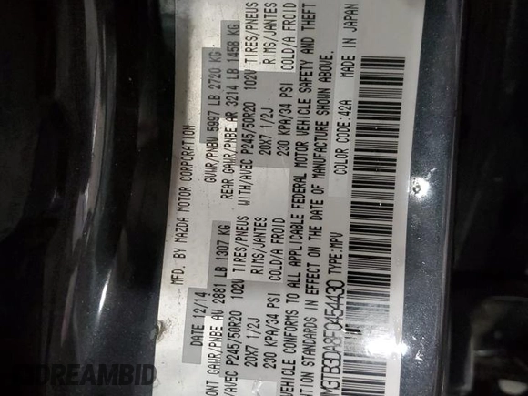 2015 Mazda CX-9 Grand Touring with VIN JM3TB3DA8F0454430, listed as a Copart auction lot 89393675 with 163,021 mi miles and Salvage Title. Bid and sale history available at carsss.com. Image 15.
