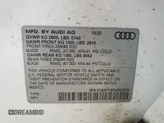 2023 Audi SQ5 Prestige with VIN WA1C4AFY4P2041874, listed as a Copart auction lot 52495504 with 27,500 mi miles and Clean Title. Bid and sale history available at DreamBid. Image 13.