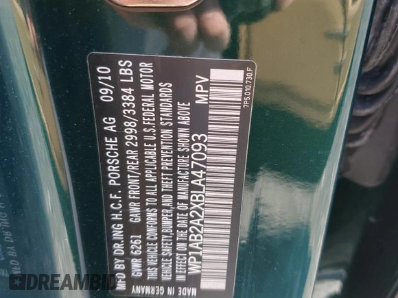 2011 Porsche Cayenne S с VIN WP1AB2A2XBLA47093, выставлен на аукционе Copart как лот 58816445 с пробегом Не указан миль и Списание • Salvage title. История ставок и продаж доступна на DreamBid. Изображение 13.