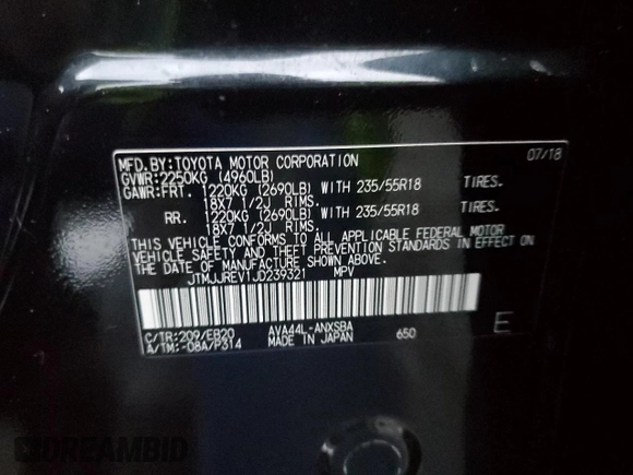 2018 Toyota RAV4 Hybrid SE with VIN JTMJJREV1JD239321, listed as a Copart auction lot 84680094 with 115,881 mi miles and Non repairable. Bid and sale history available at DreamBid. Image 15.