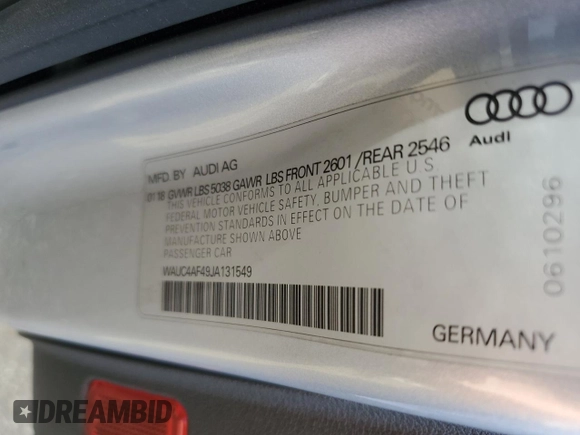 2018 Audi S4 Prestige with VIN WAUC4AF49JA131549, listed as a Copart auction lot 44696114 with 85,232 mi miles and Salvage Title. Bid and sale history available at carsss.com. Image 13.