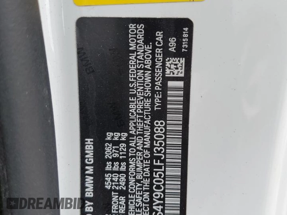 2020 BMW M4 z VIN WBS4Y9C05LFJ35088, wystawiony jako Copart lot #55121474 z przebiegiem 28 933 mil mil oraz . Historia ofert i sprzedaży dostępna na DreamBid. Obrazek 12.