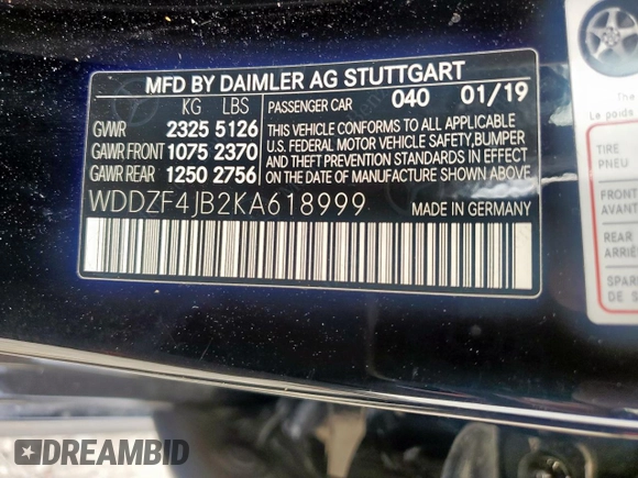 2019 Mercedes-Benz E 300 with VIN WDDZF4JB2KA618999, listed as a Copart auction lot 56915465 with 64,077 mi miles and Salvage title. Bid and sale history available at DreamBid. Image 13.