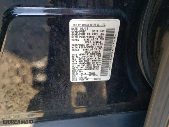 2012 Infiniti FX35 with VIN JN8AS1MW4CM154991, listed as a Copart auction lot 53471755 with 167,418 mi miles and Salvage Title. Bid and sale history available at carsss.com. Image 13.