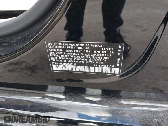 2016 Volkswagen Passat SE z VIN 1VWBS7A35GC047180, wystawiony jako IAAI lot #41650618 z przebiegiem 42 491 mil mil oraz . Historia ofert i sprzedaży dostępna na DreamBid. Obrazek 9.