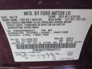 2019 Ford Flex Limited EcoBoost with VIN 2FMHK6DT9KBA02251, listed as a IAAI auction lot 41910475 with 1 mi miles. Bid and sale history available at carsss.com. Image 9.