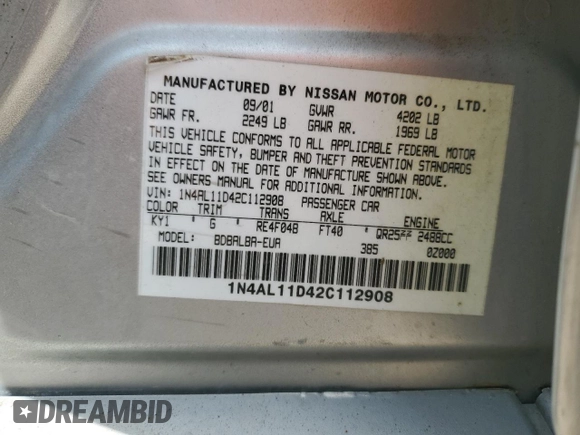 2002 Nissan Altima S with VIN 1N4AL11D42C112908, listed as a Copart auction lot 47064525 with 235,119 mi miles and Salvage Title. Bid and sale history available at carsss.com. Image 12.